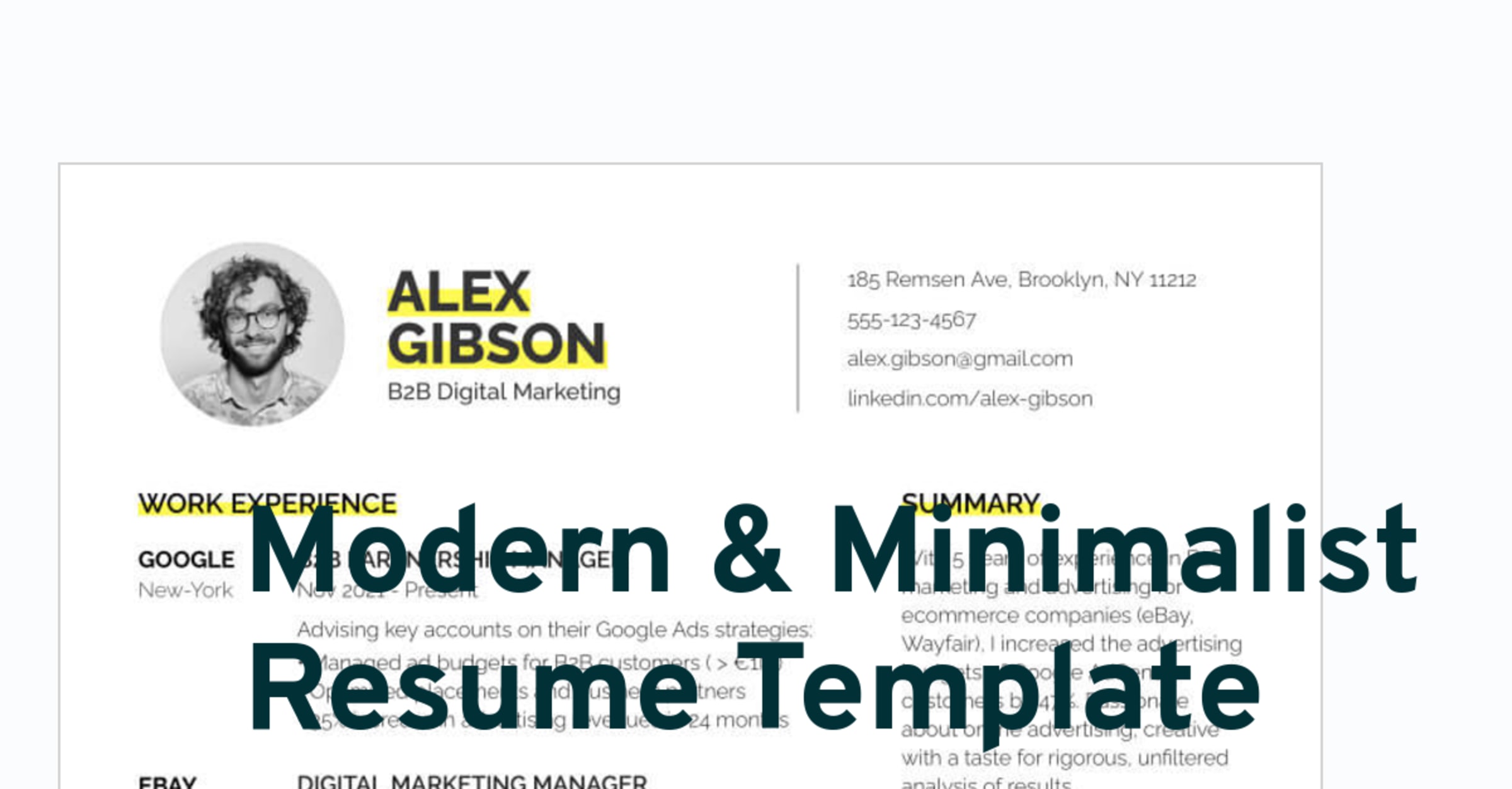 Modern Minimalist Resume Template to Download in Word